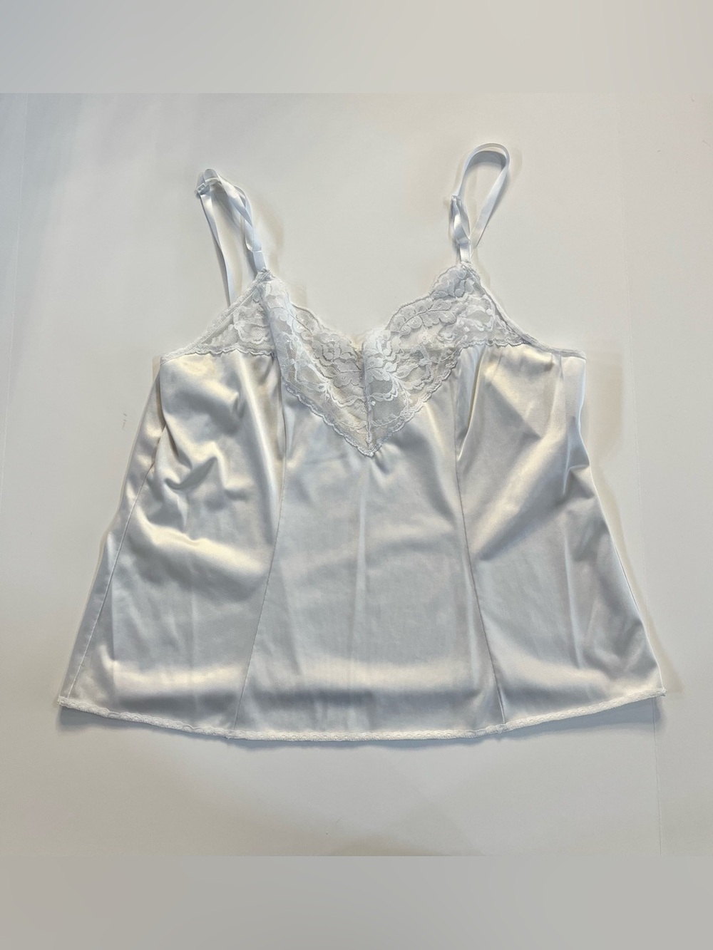 vassarette White Satin Lace-Trim Cami, size 2XL
